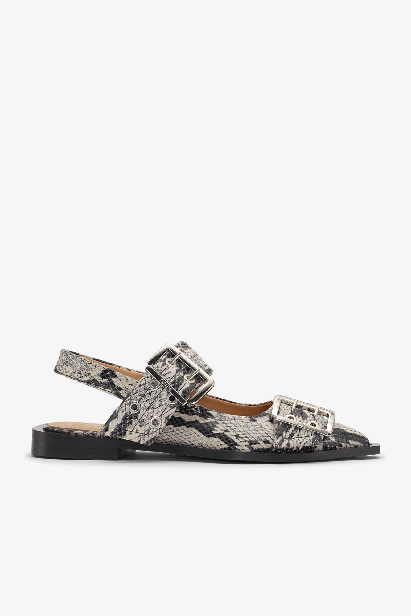 Snake Printed Feminine Buckle Ballerinas Product Image