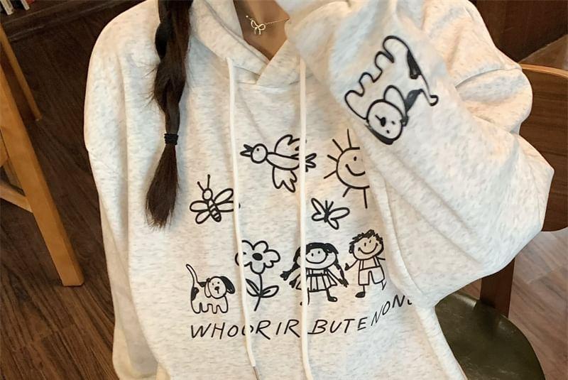 Cartoon Print Drawstring Hoodie Product Image