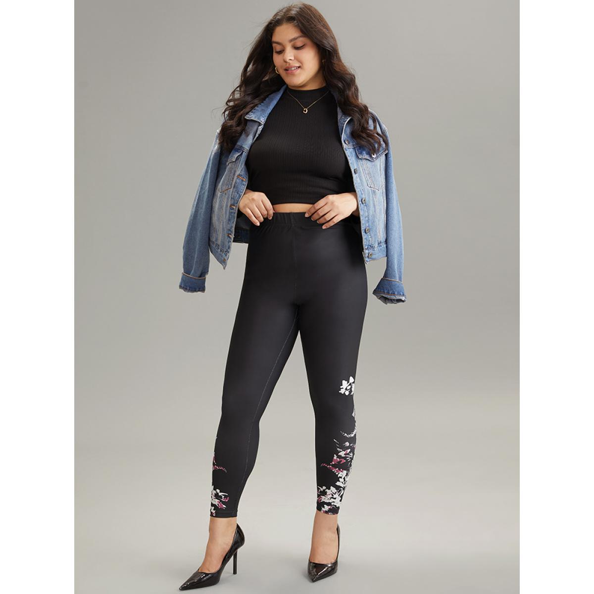 Plus Size Boho Print High Rise Skinny Leggings Women Black Elegant High stretch Skinny High Rise Dailywear Leggings BloomChic 28/5X Product Image