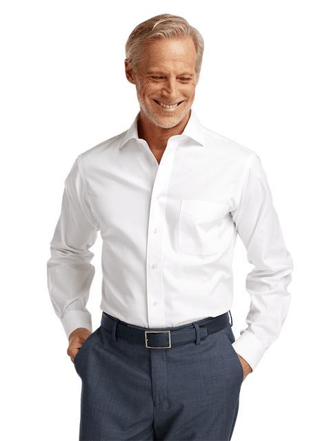 Non-Iron Cotton Pinpoint Solid Spread Collar Dress Shirt - White Product Image