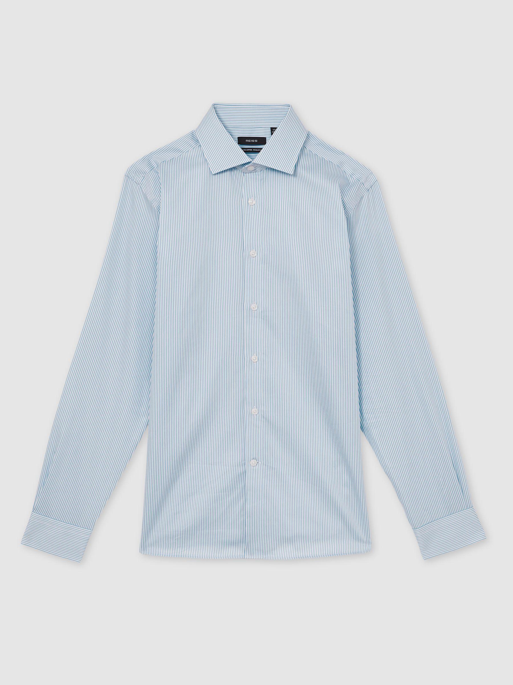 Cotton-Satin Bengal-Stripe Shirt in Blue Stripe Product Image