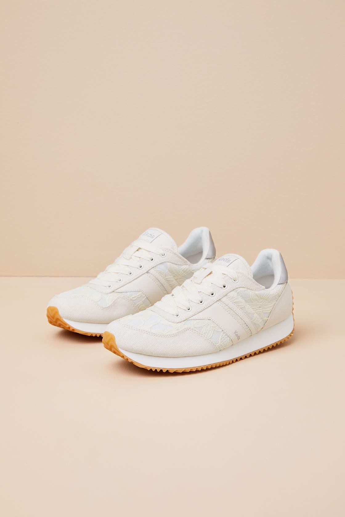 Rena Egret and Cream Floral Lace Lace-Up Sneakers Product Image