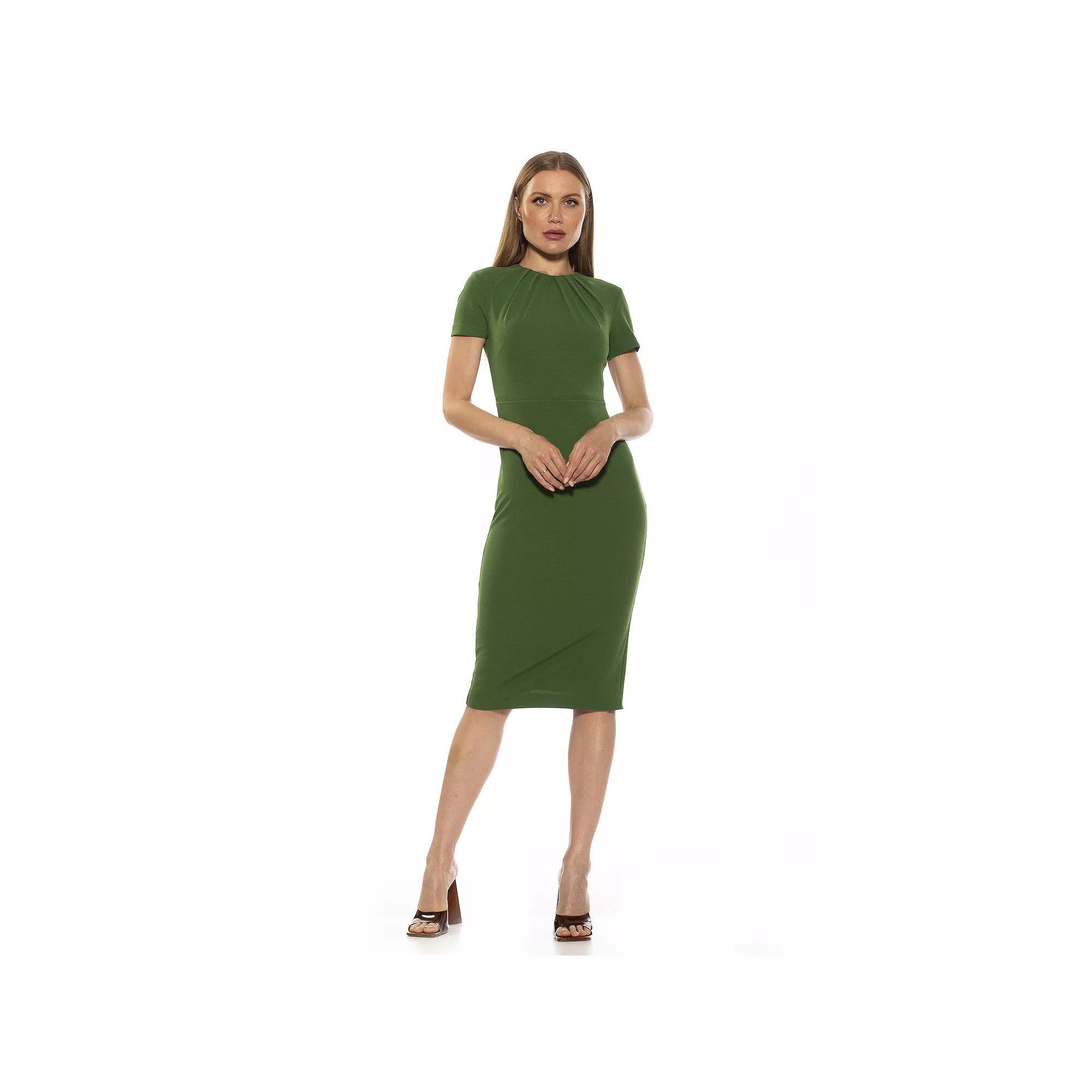 Women's ALEXIA ADMOR Quinn Draped-Neck Midi Sheath Dress, Size: Large, Green Product Image