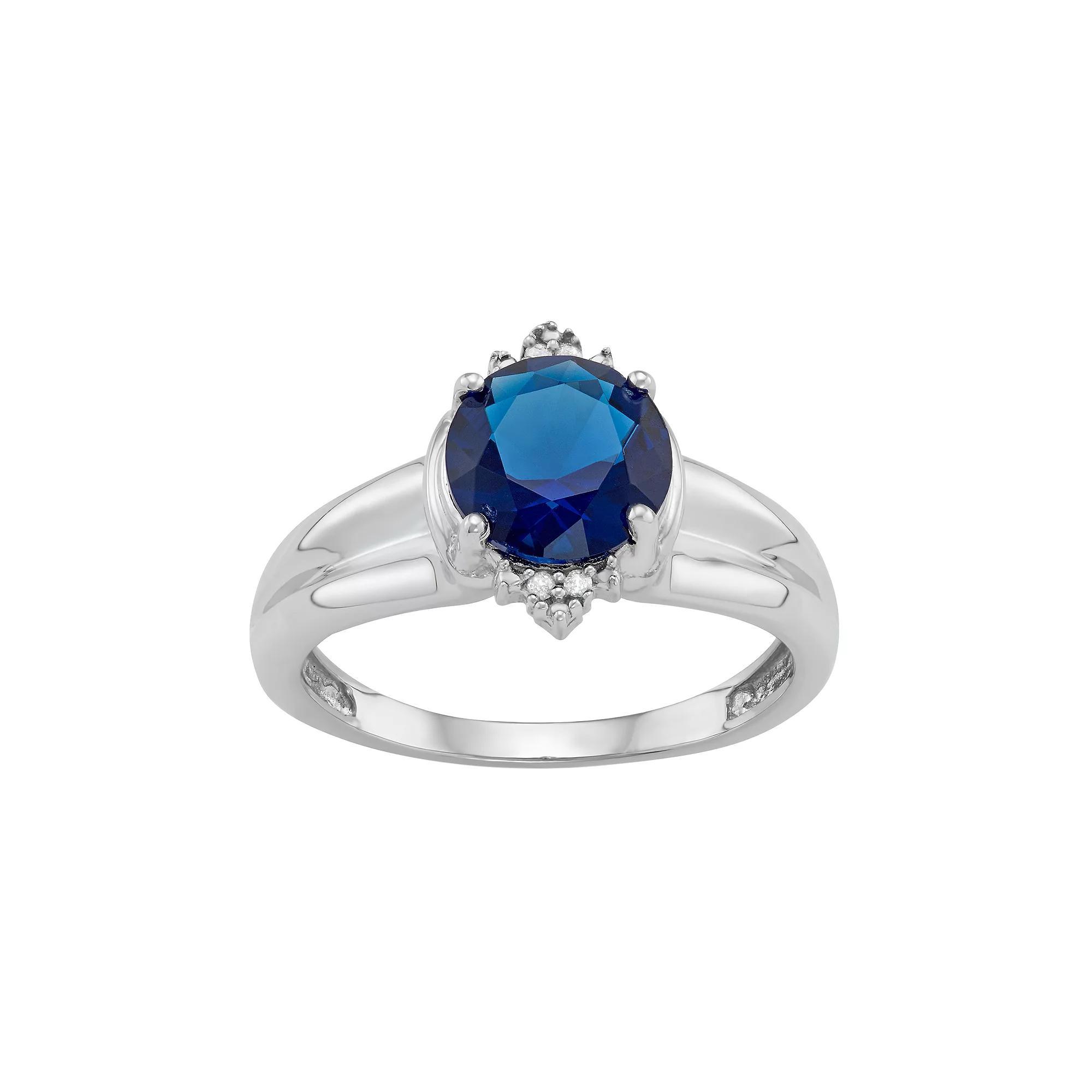 Jewelexcess Sterling Silver Lab-Created Sapphire & Diamond Accent Ring, Women's, Size: 8 Product Image