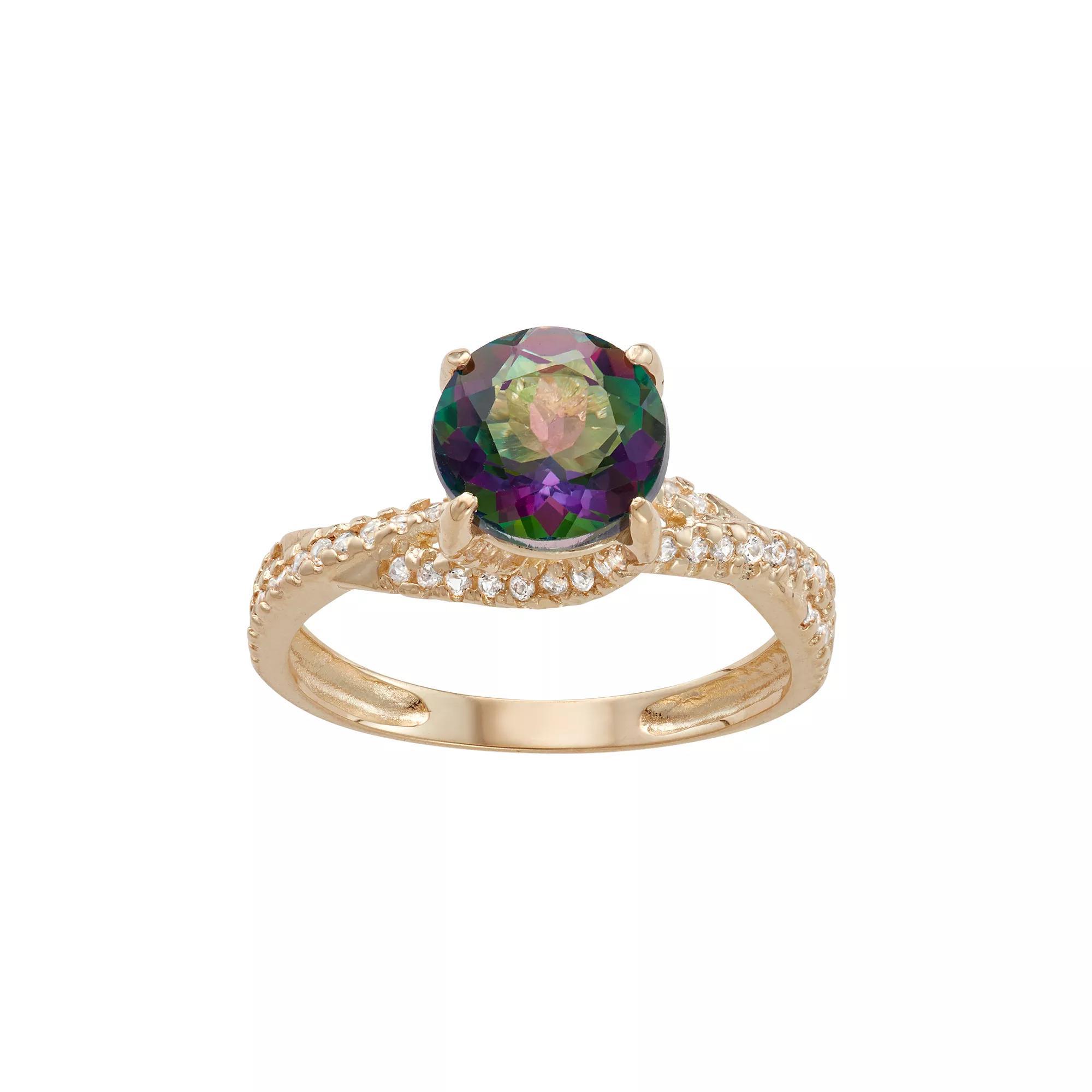 Designs by Gioelli 10k Gold Mystic Topaz & Lab-Created White Sapphire Crisscross Ring, Women's, Size: 7 Product Image