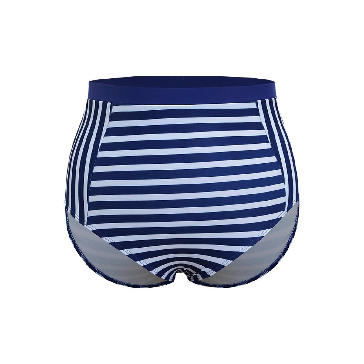 Plus Size Striped Patchwork Bikini Bottom Women's Swimwear Navy Vacation Printed High stretch Bodycon High Rise Curve Swim Bottoms BloomChic 26/4X Product Image