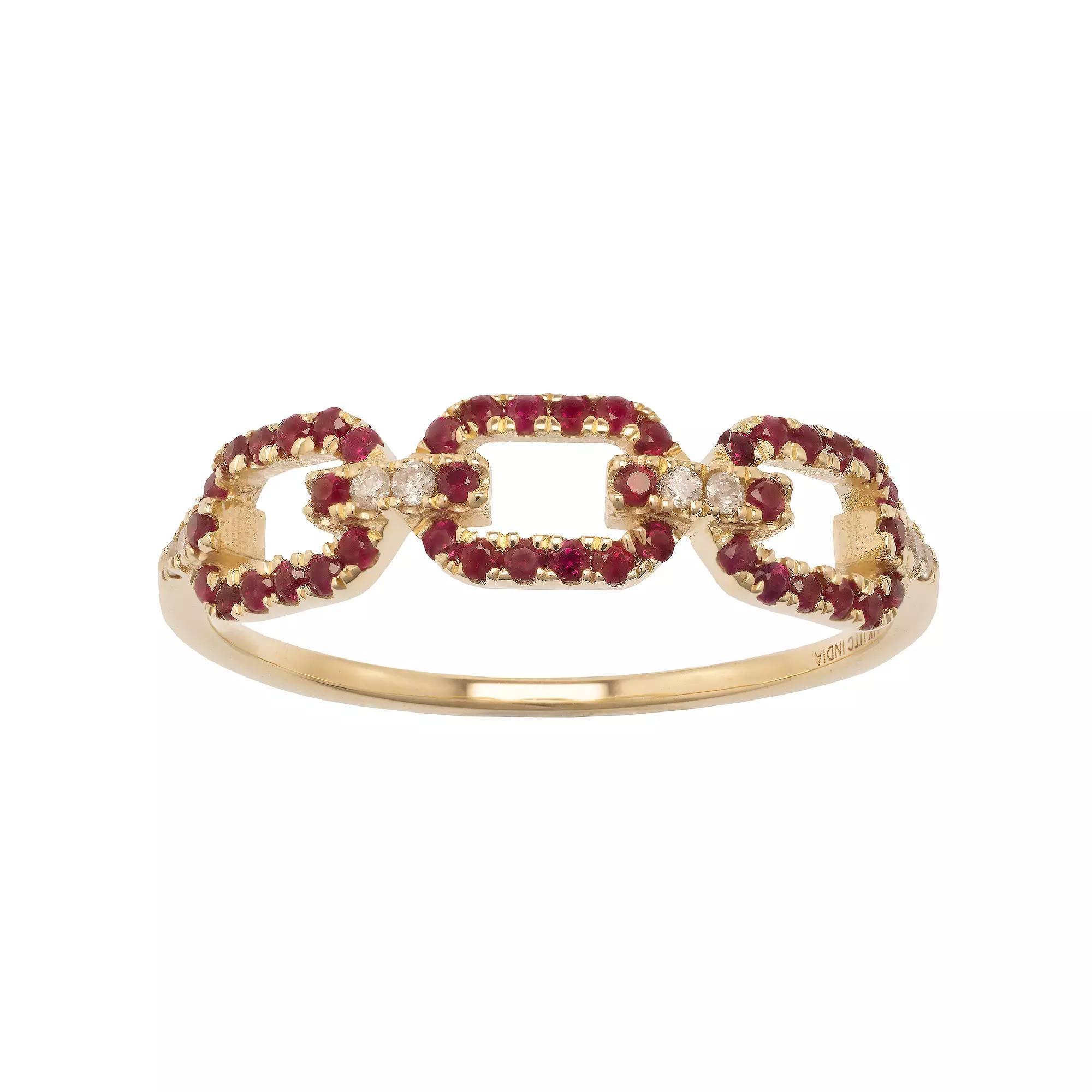Gemistry 14k Gold Ruby & White Topaz Link Ring, Women's, Size: 5 Product Image