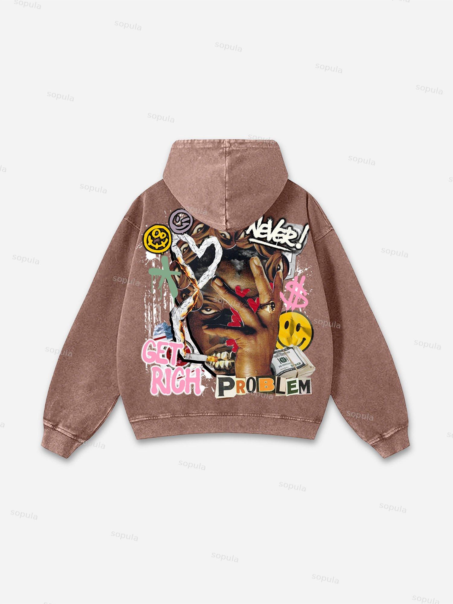 Richer Than My Opps Vintage Abstract Graphic Washed Hoodie Product Image