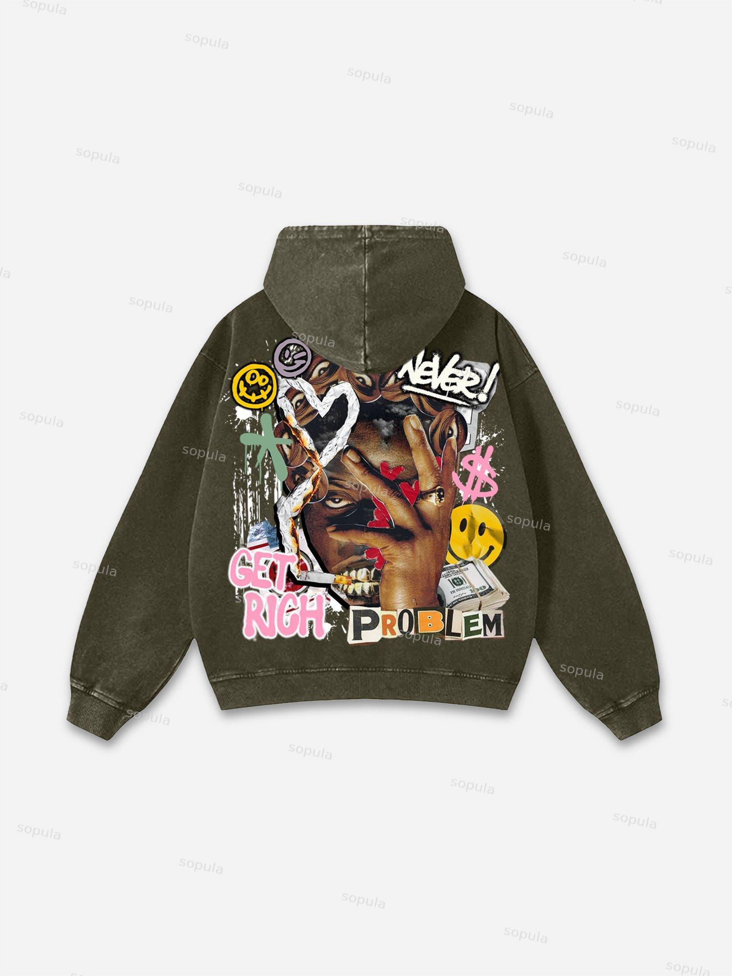 Richer Than My Opps Vintage Abstract Graphic Washed Hoodie Product Image