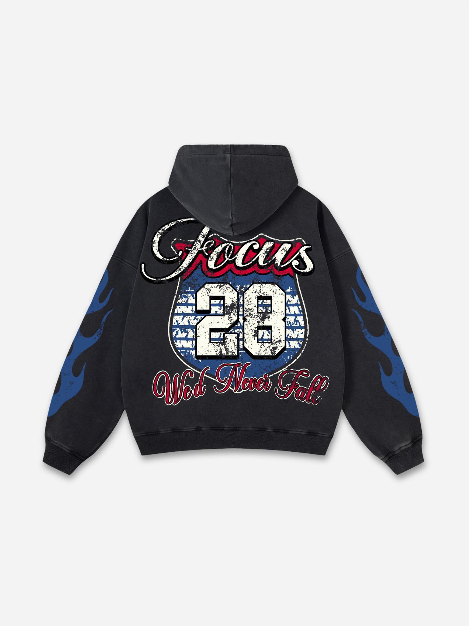 No. 28 Racing Elements Vintage Prints Graphic Acid Wash Hoodie Product Image
