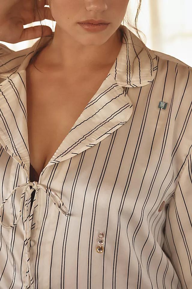 By Anthropologie Silky Bejeweled Pajama Top Product Image
