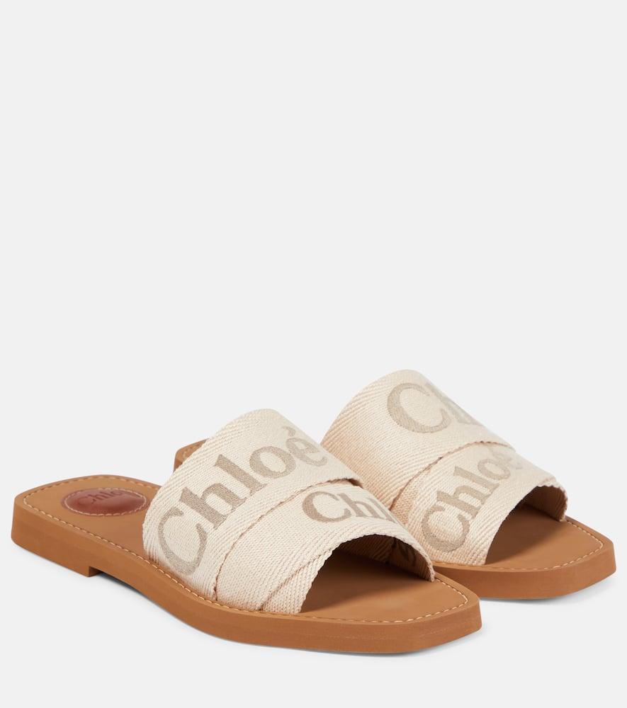 CHLOÉ Woody Canvas Slides In Beige Product Image