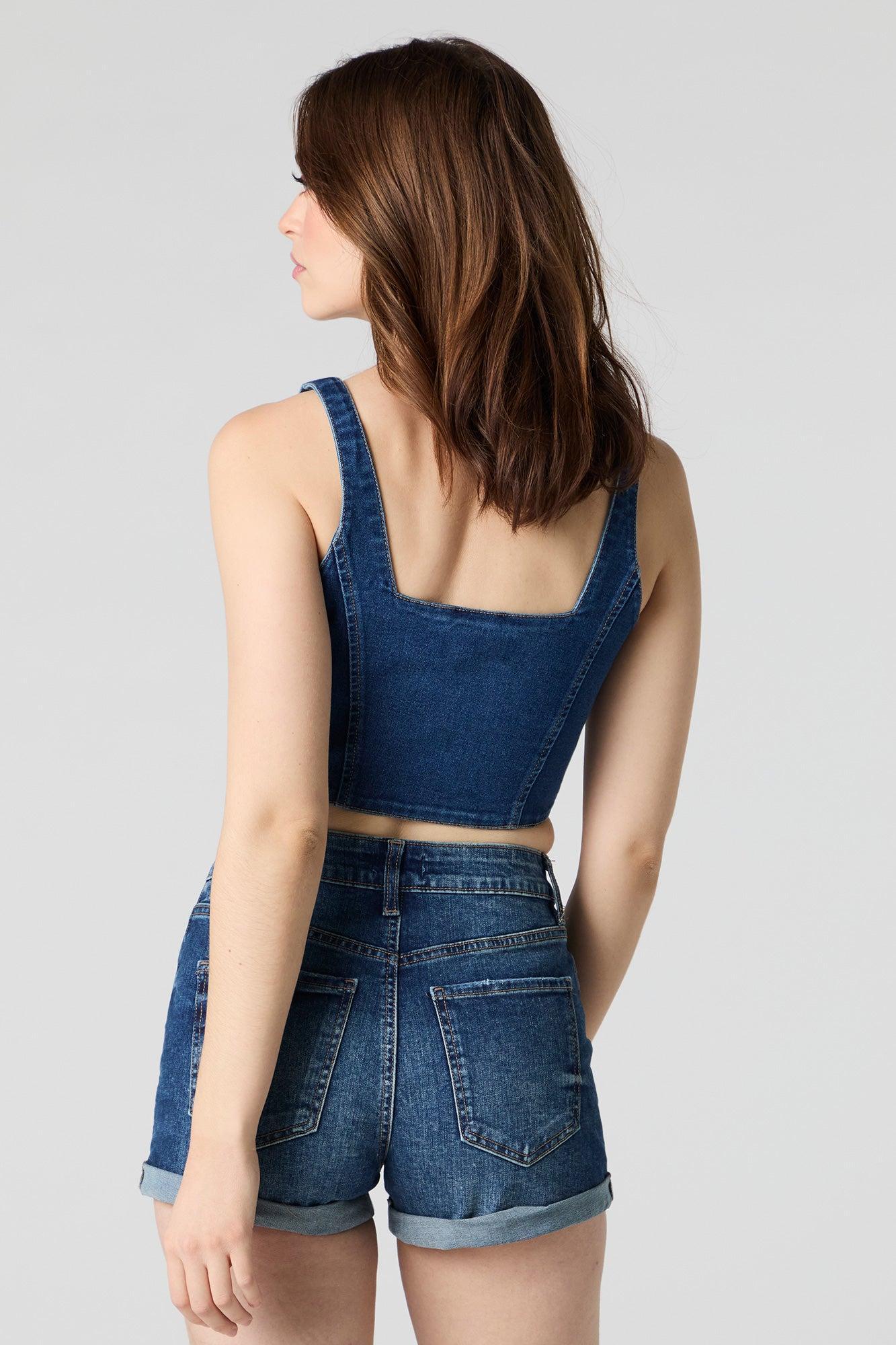 Denim Zip-Up Bustier Top Female Product Image