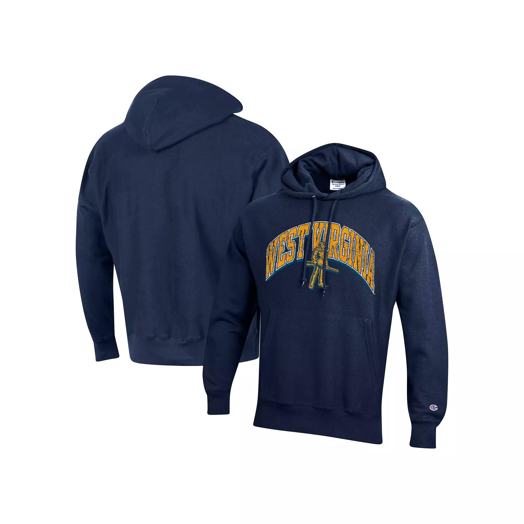Men's Champion Navy West Virginia Mountaineers Vault Late Night Reverse Weave Pullover Hoodie, Size: XL, Blue Product Image