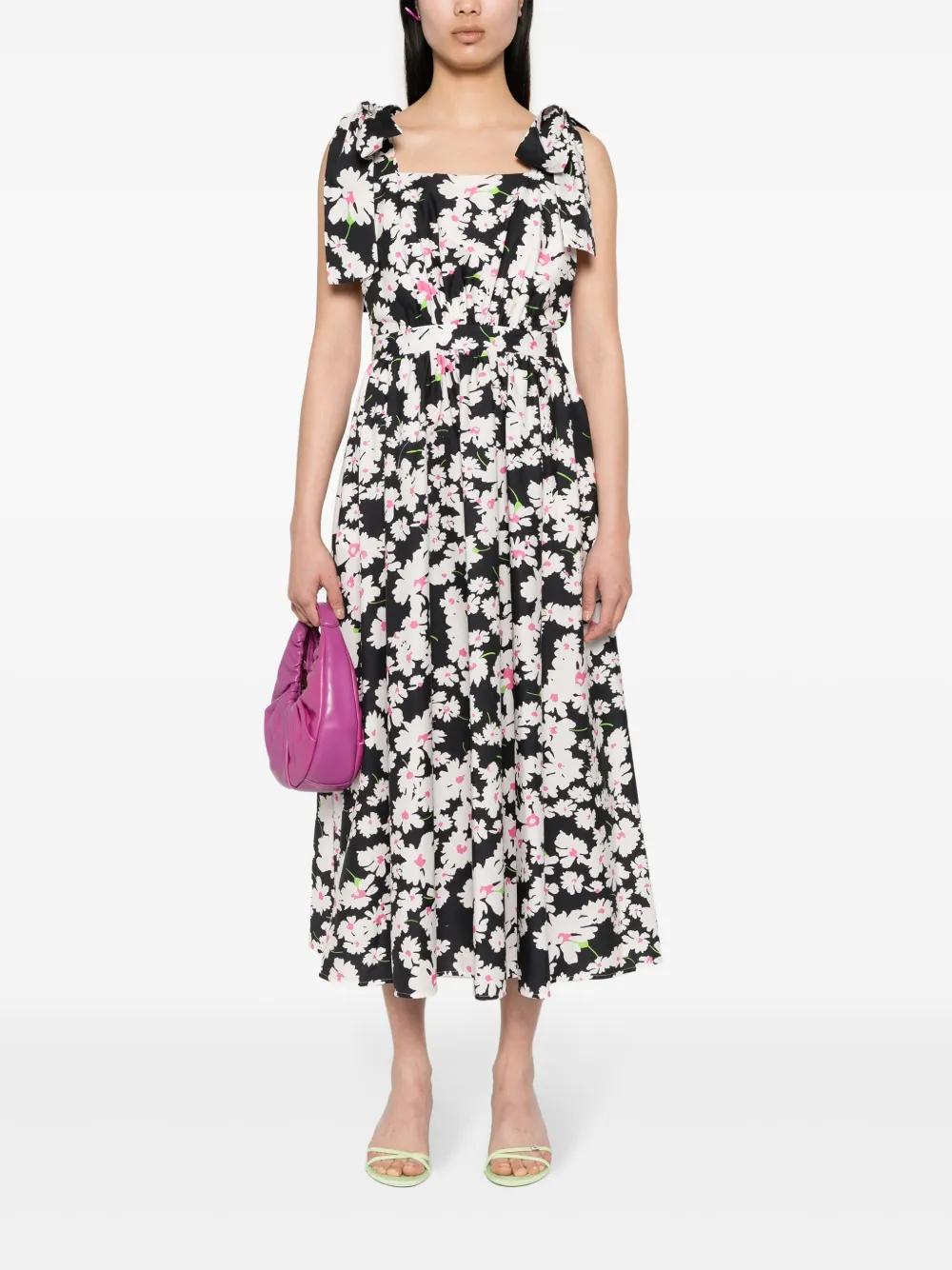 MSGM Floral Cotton Midi Dress In Multicolor Product Image