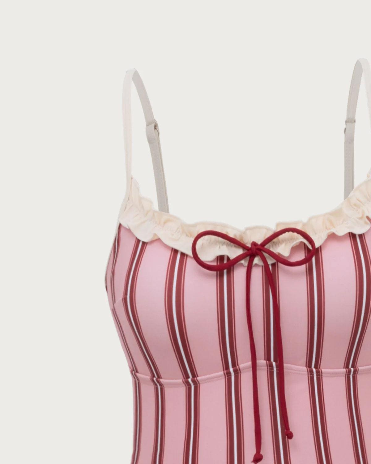 Pink Striped Tankini Swimsuit Product Image