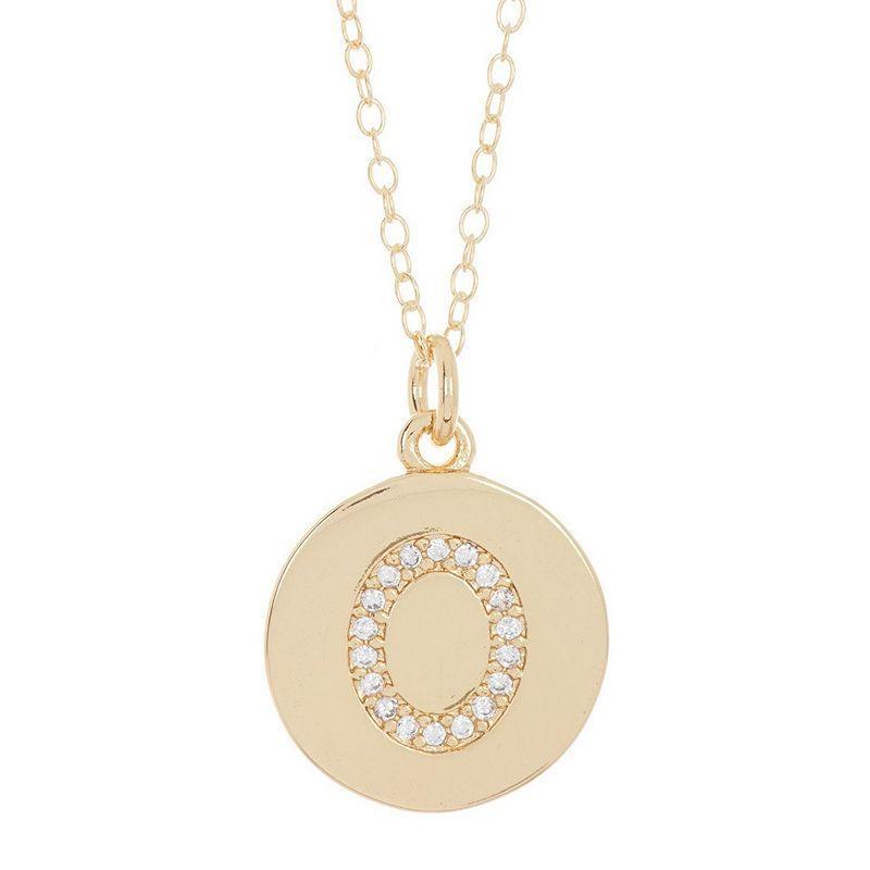 Adornia 14k Gold Plated Cubic Zirconia Engraved Letter Disc Pendant Necklace, Women's, Size: 18", Gold Tone T Product Image