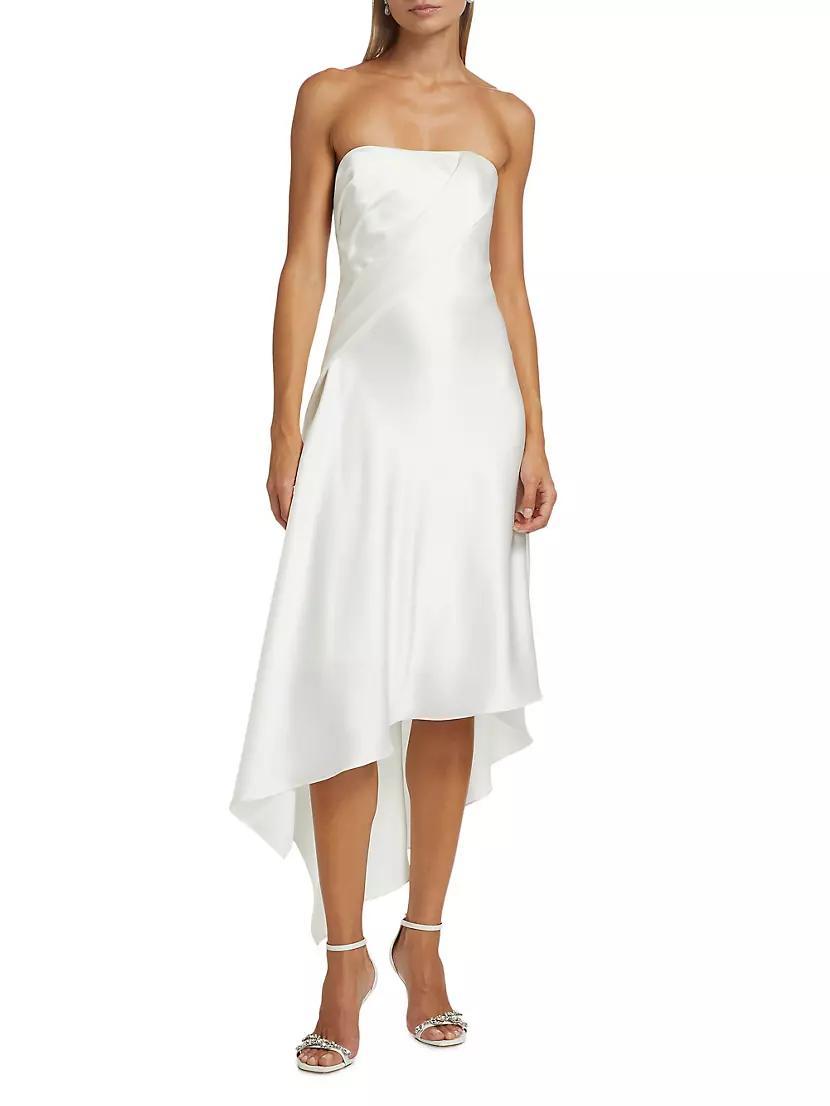 Asymmetric Satin Strapless Midi-Dress Product Image