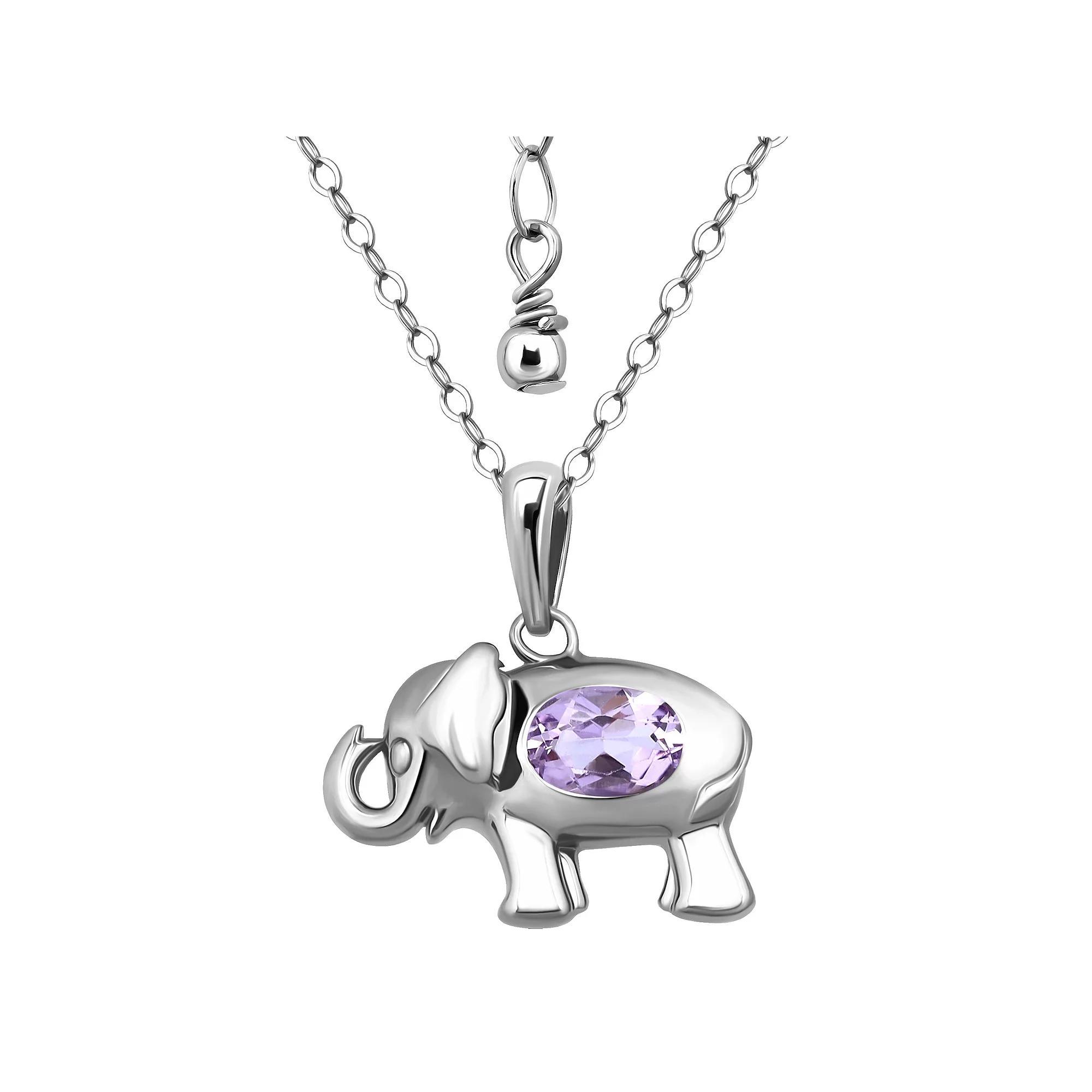 Aleure Precioso Sterling Silver Elephant Pendant Necklace, Womens Purple Product Image