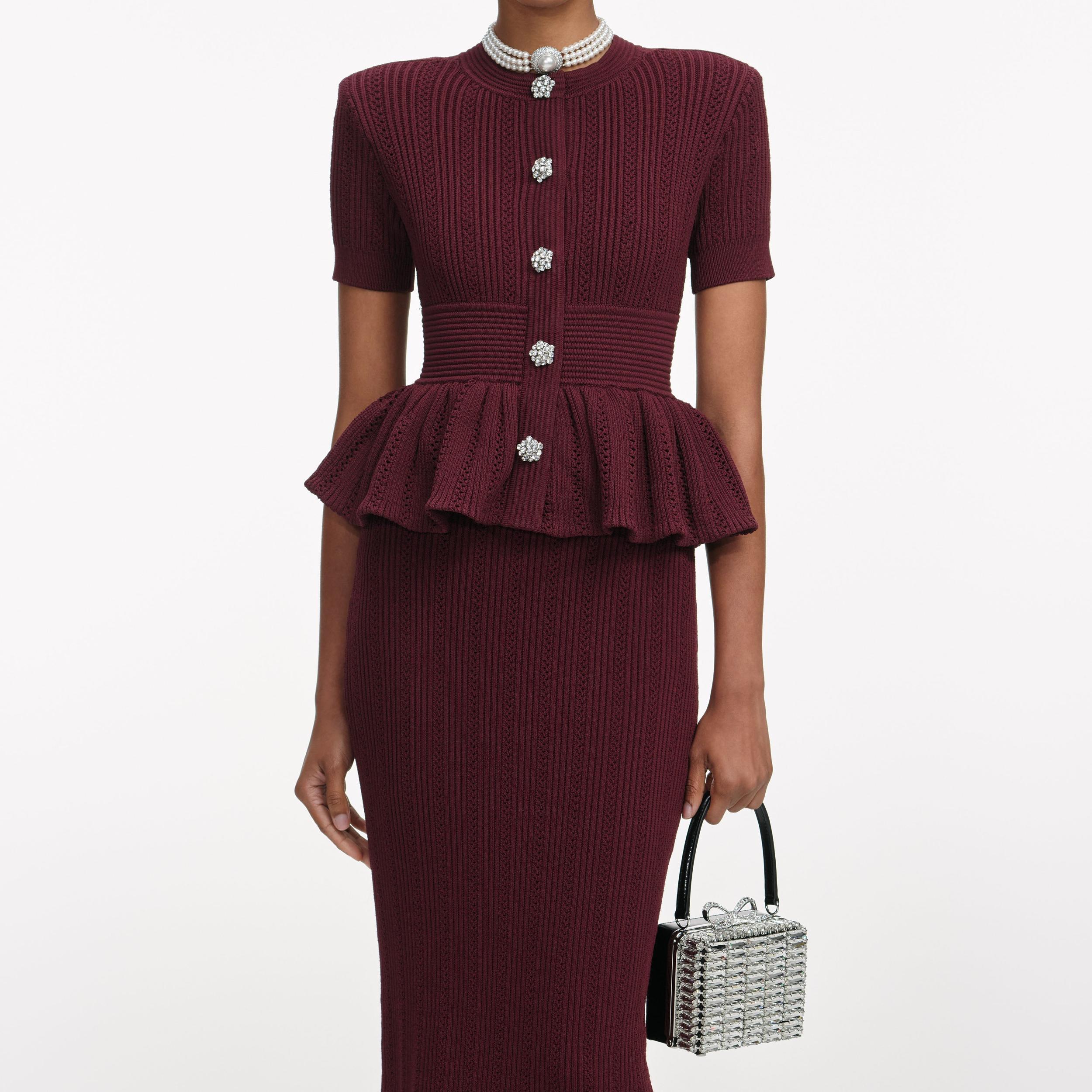 Burgundy Pointelle Knit Midi Dress Product Image