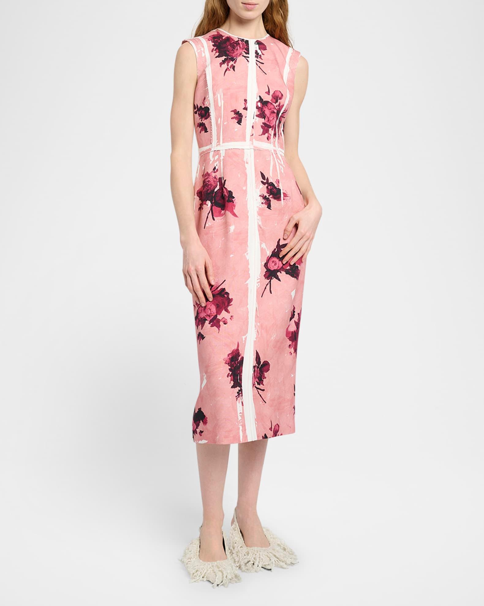 Abstract Rose Sleeveless Pencil Midi Dress Product Image