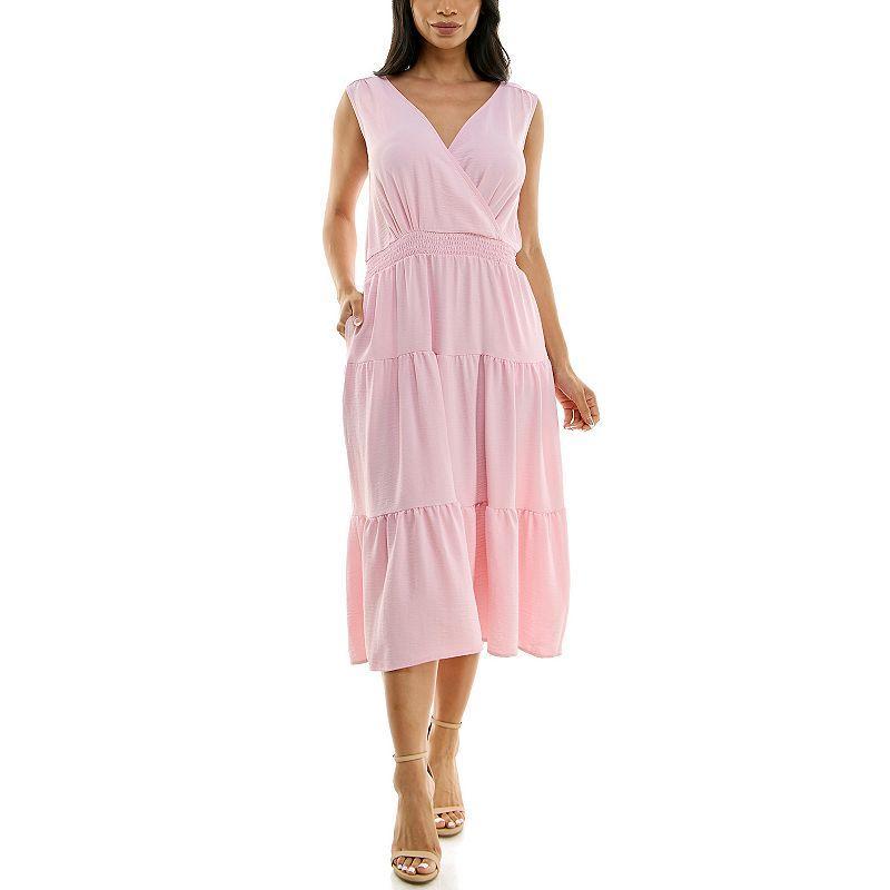 Women's Nina Leonard Tiered Smocked Midi Dress, Size: XL, Vibrant Purple Product Image