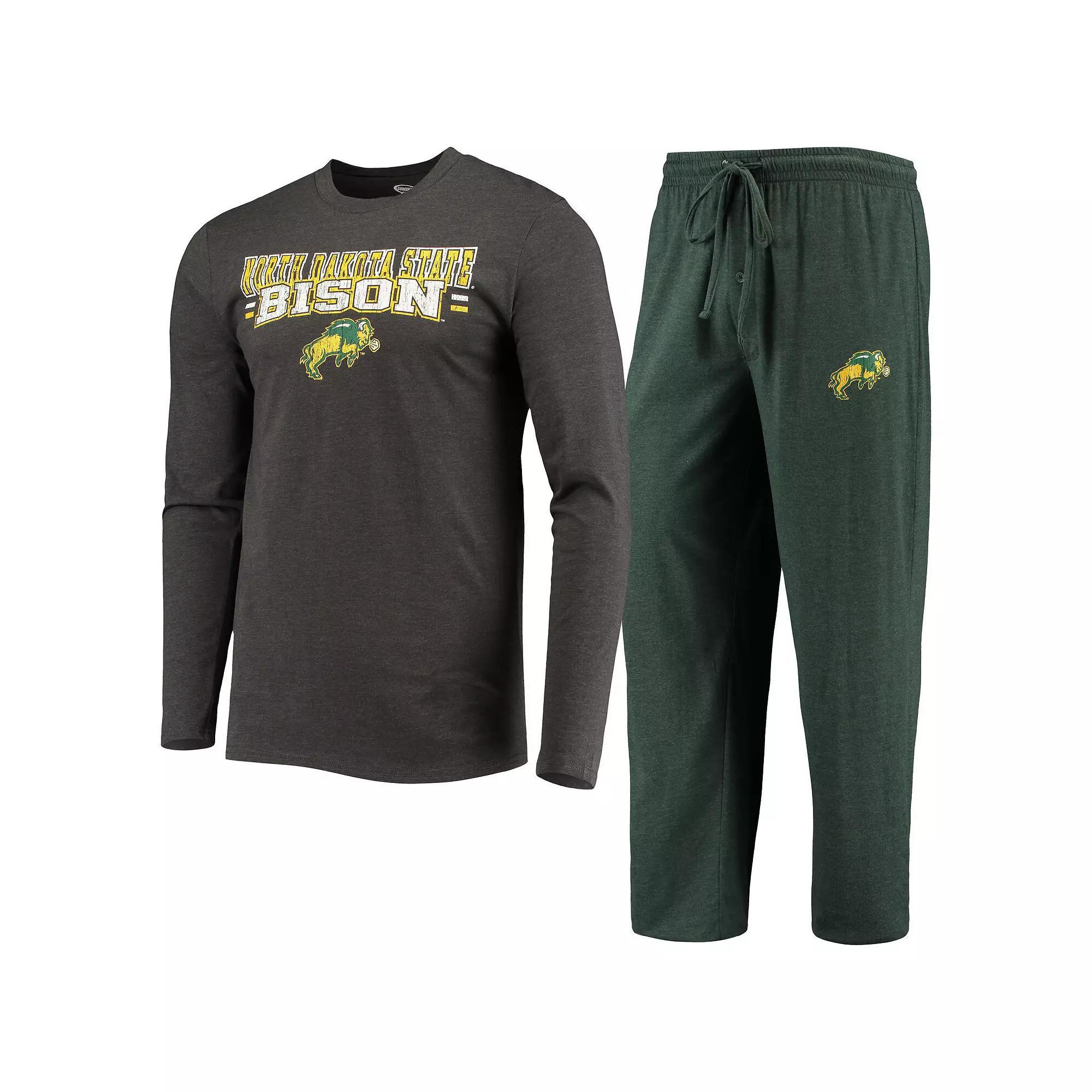 Men's Concepts Sport Green/Heathered Charcoal NDSU Bison Meter Long Sleeve T-Shirt & Pants Sleep Set, Size: XL, Nds Green Product Image