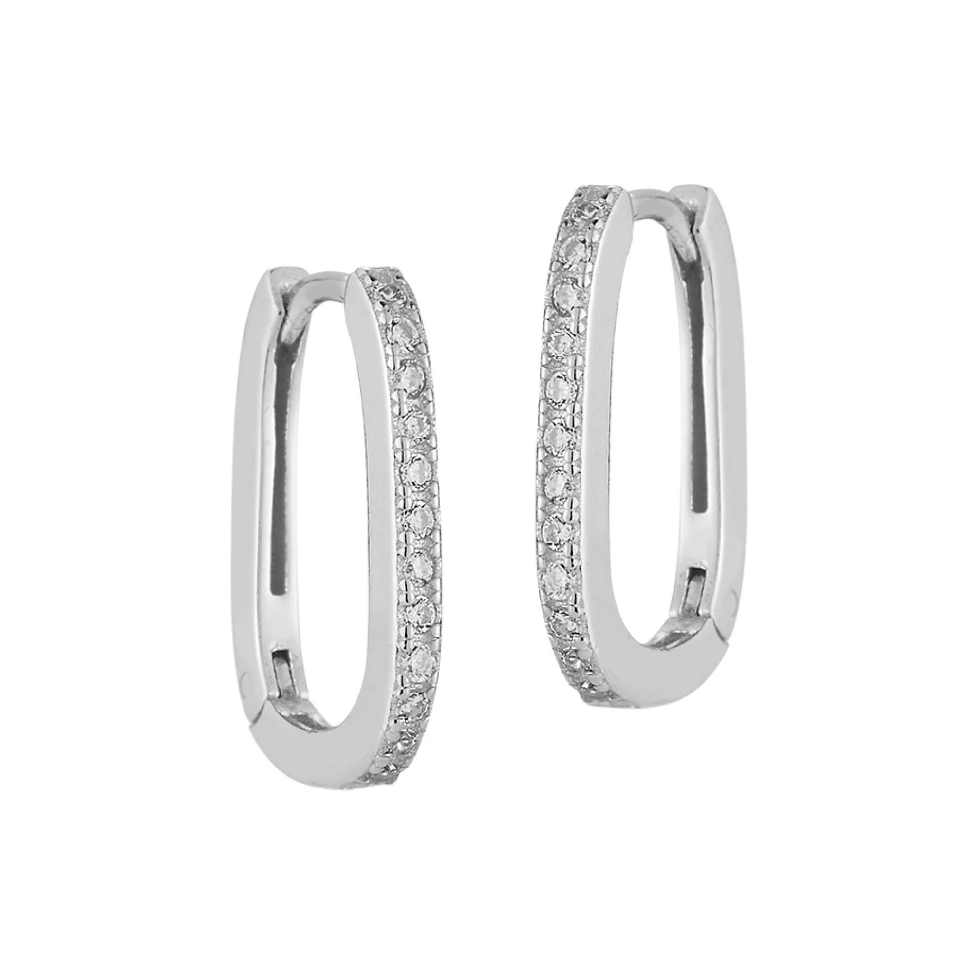 Sunkissed Sterling Cubic Zirconia Square Oval Huggie Hoop Earrings, Women's, Silver Tone Product Image