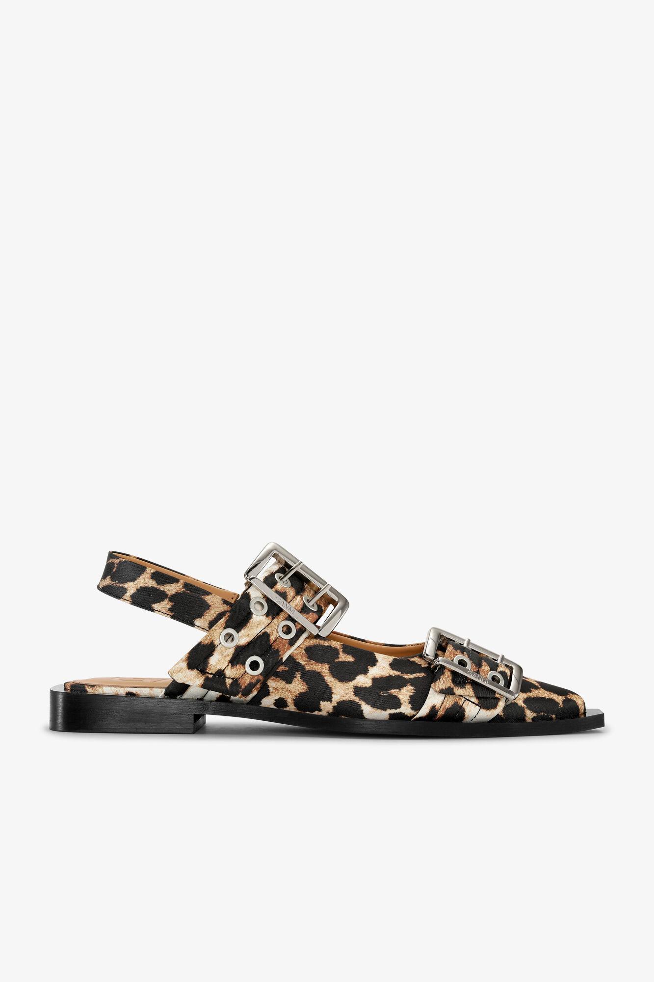 Leopard Satin Feminine Buckle Ballerinas Product Image