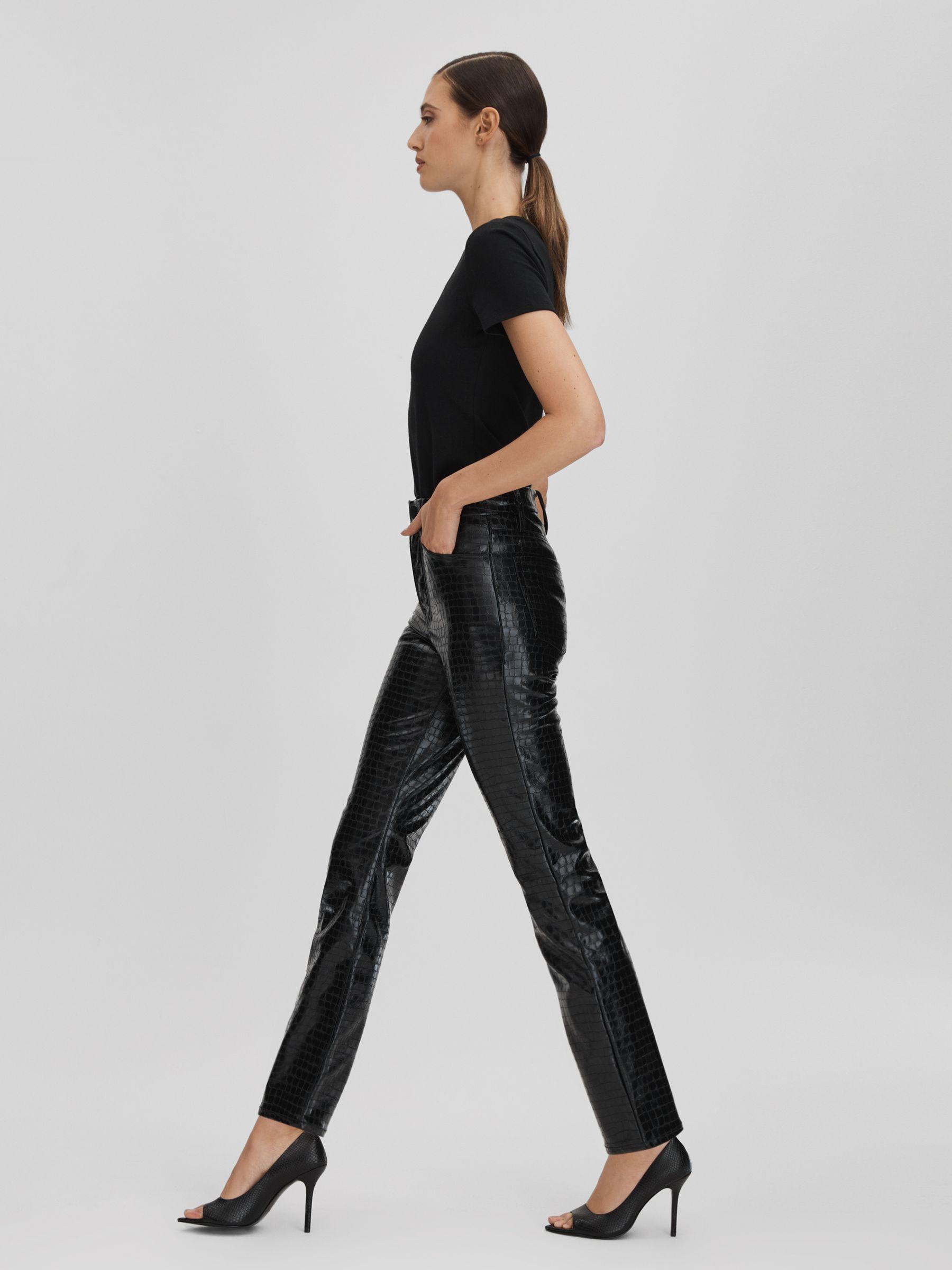 Good American Slim Fit Faux Leather Jeans in Black Product Image