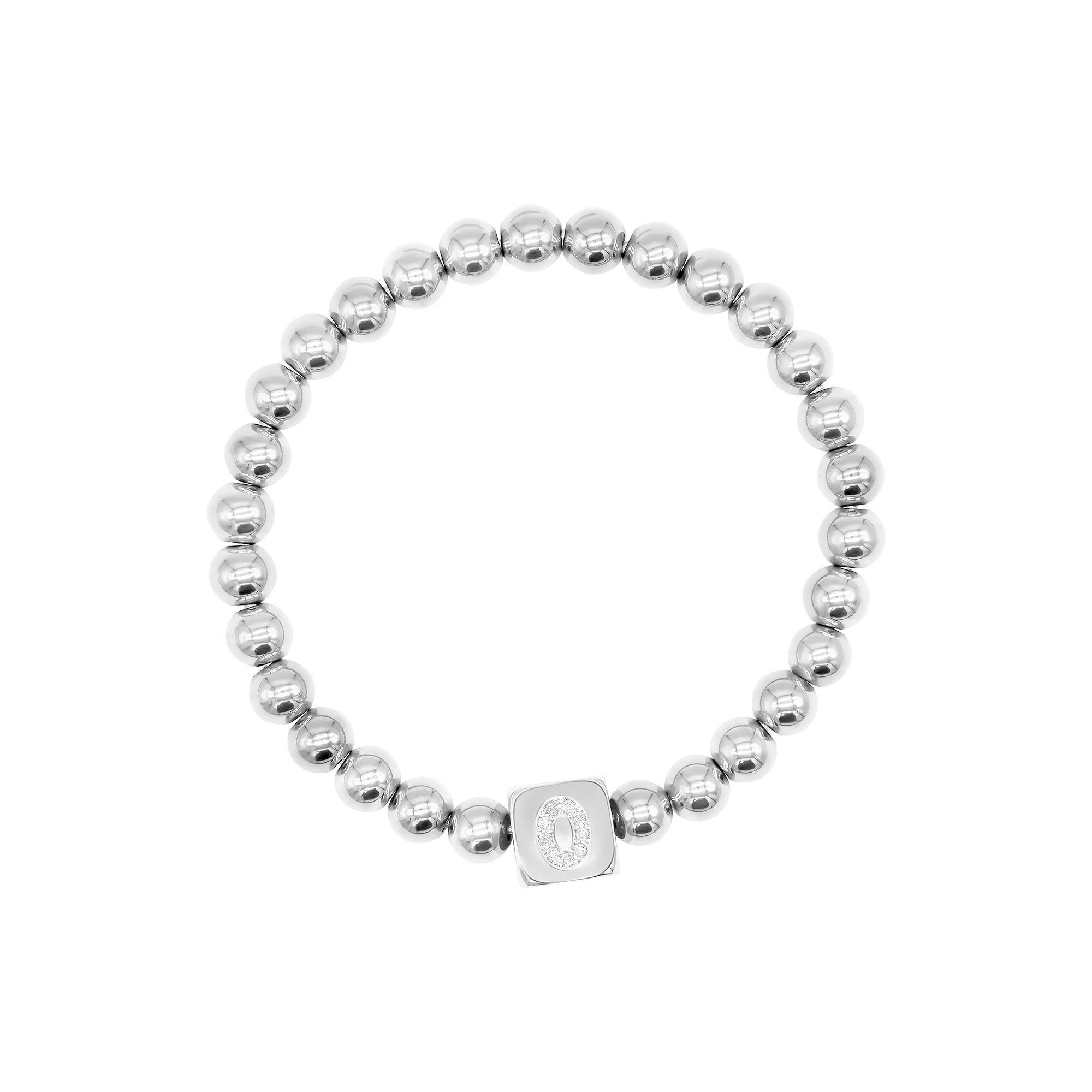 Adornia Silver Tone Cubic Zirconia Initial Cube Stretch Bracelet, Women's, Size: 7", Silver Tone O Product Image