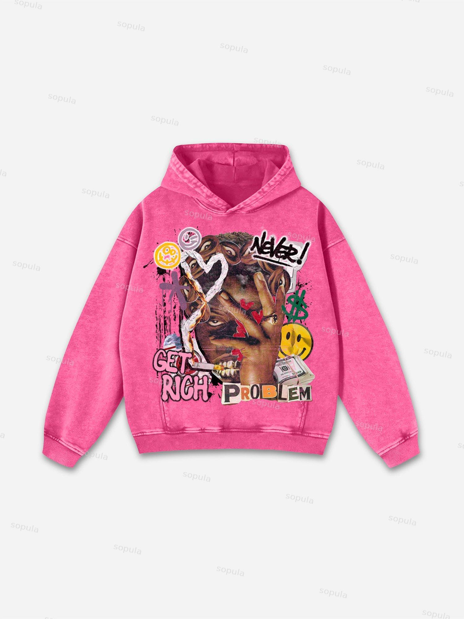 Richer Than My Opps Vintage Abstract Man Graphic Acid Wash Hoodie Product Image