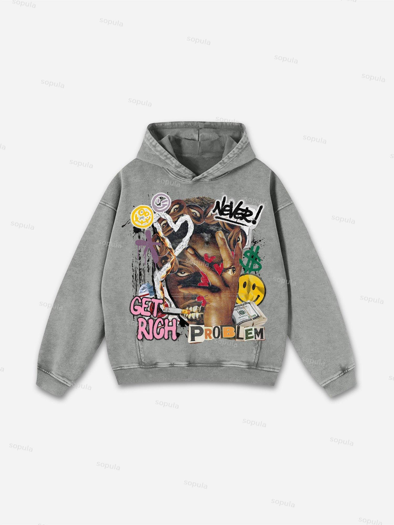 Richer Than My Opps Vintage Abstract Man Graphic Acid Wash Hoodie Product Image
