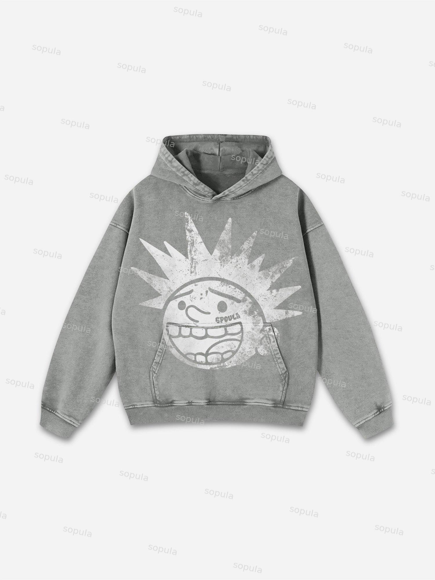 Sopula Explosive Mood Cartoon Characters Graphic Washed Hoodie Product Image