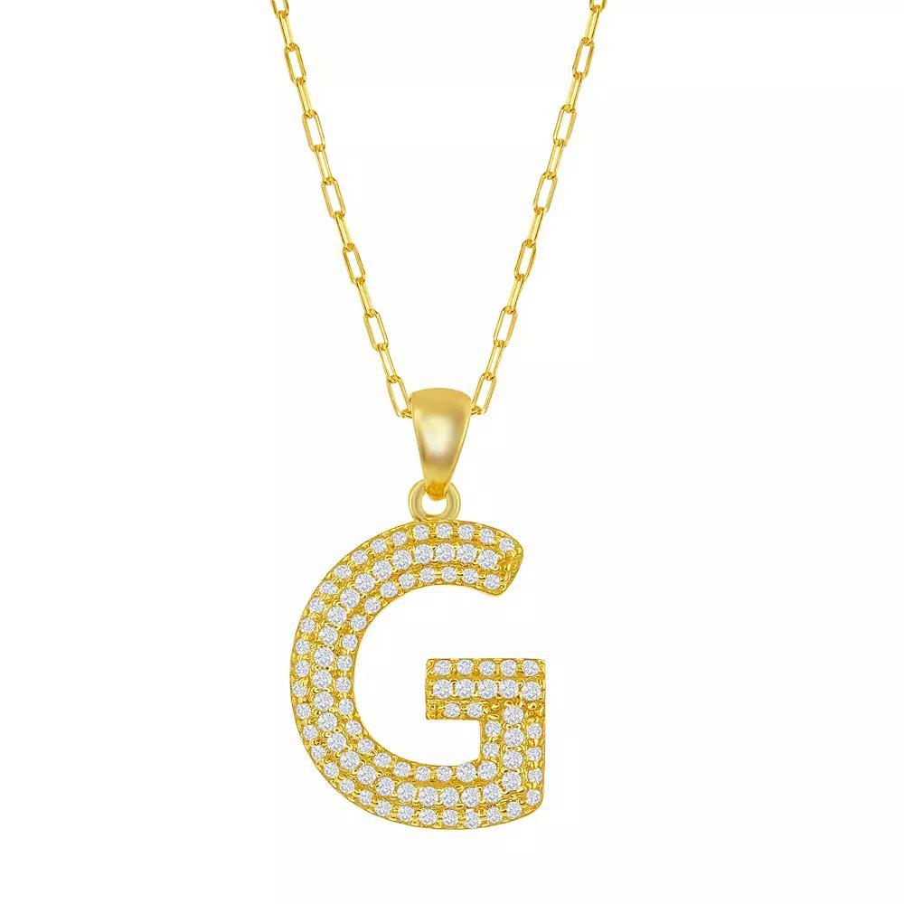 Sterling Silver Cubic Zirconia Block Initial Necklace, Women's, Size: 16-18" ADJ, H Product Image