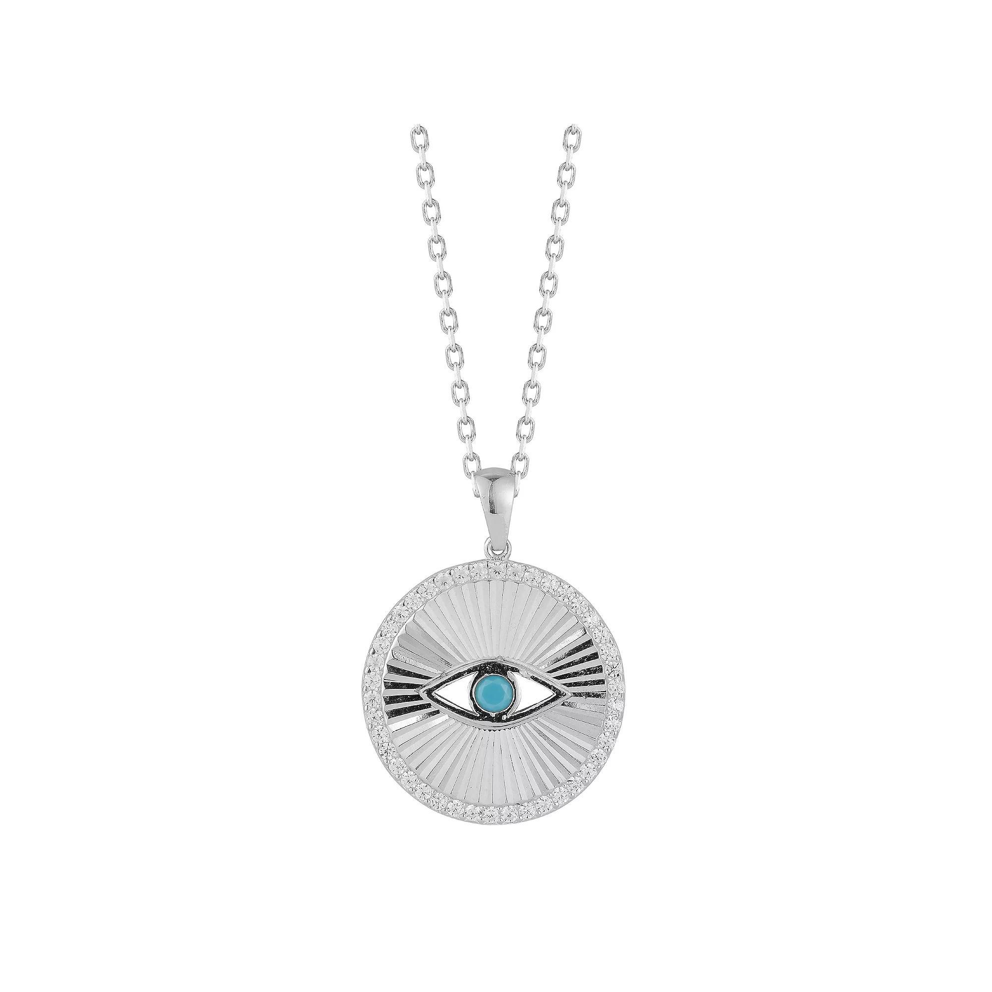 Sunkissed Sterling Cubic Zirconia & Synthetic Turquoise Eye Pendant Necklace, Women's, Size: 18", Silver Tone Product Image