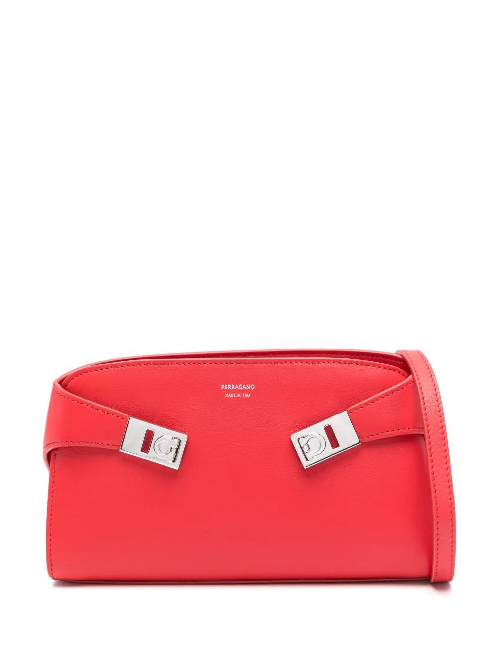 FERRAGAMO Hug Leather Crossbody Bag In Red Product Image