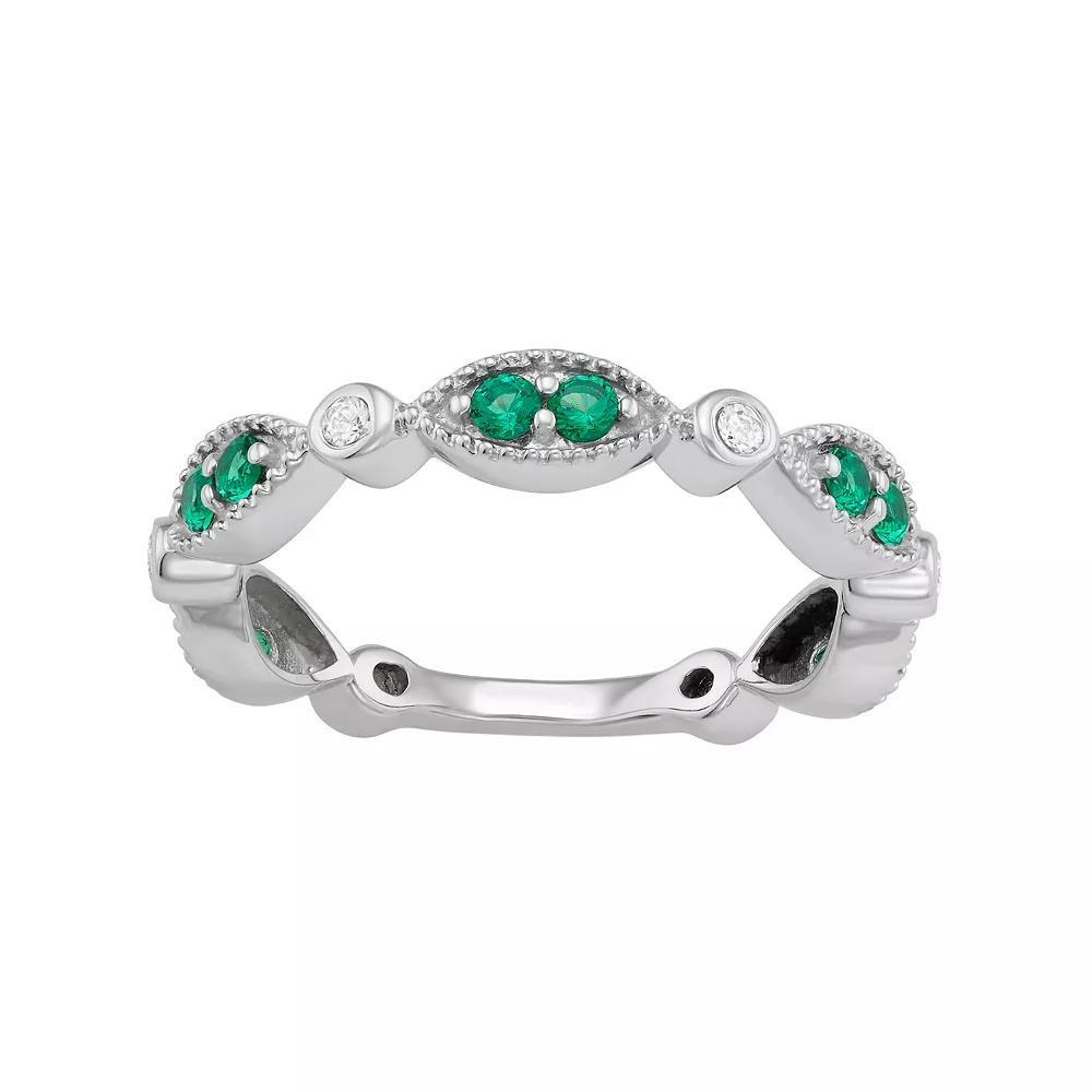 Jewelexcess Sterling Silver Lab-Created Emerald & Lab-Created White Sapphire Ring, Women's, Size: 8 Product Image