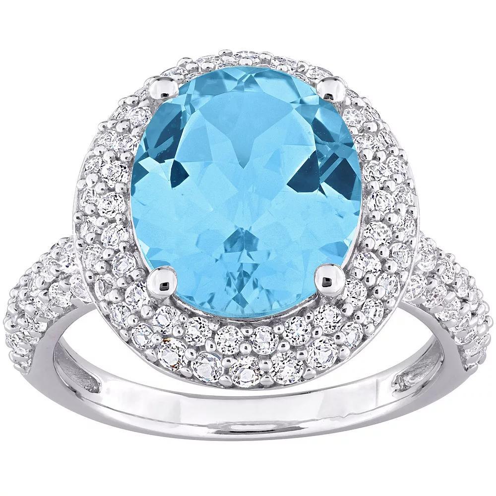 Stella Grace Sterling Silver Sky Blue Topaz & White Topaz Double Halo Ring, Womens Product Image