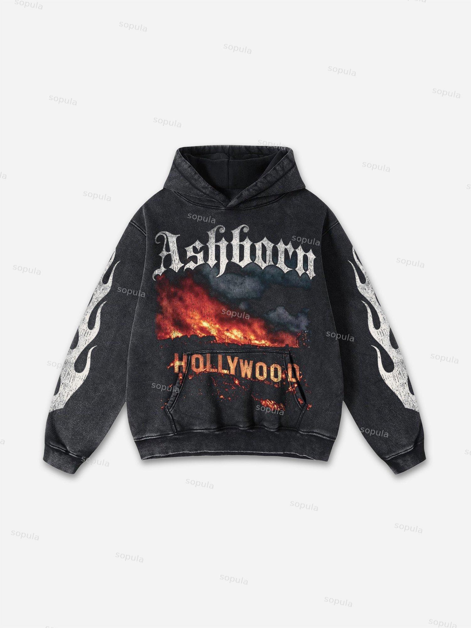 Hollywood Hills Fire Vintage Graphic Acid Wash Hoodie Product Image