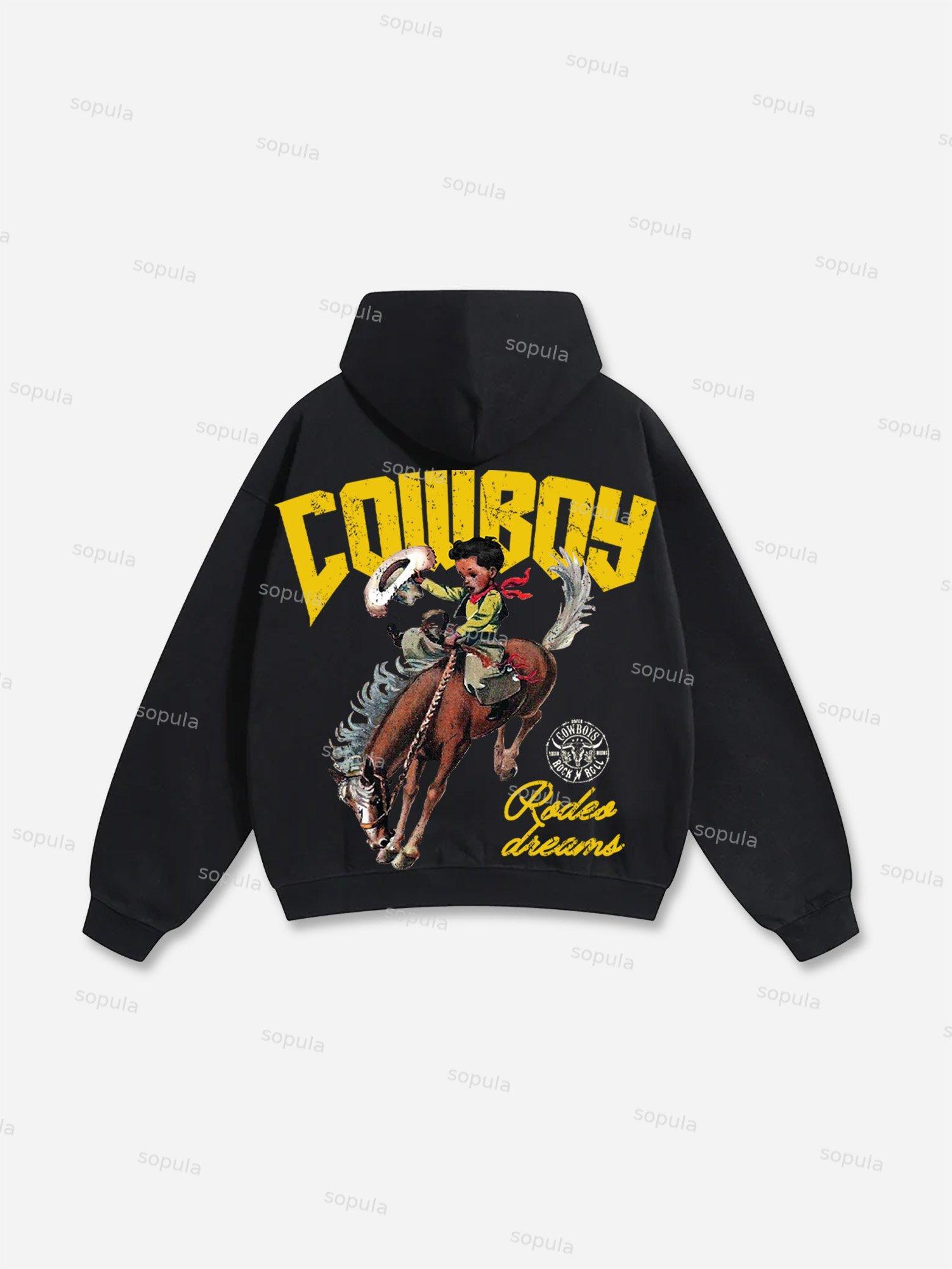 Cowboy Rodeo Dreams Print Cotton Hoodie Product Image