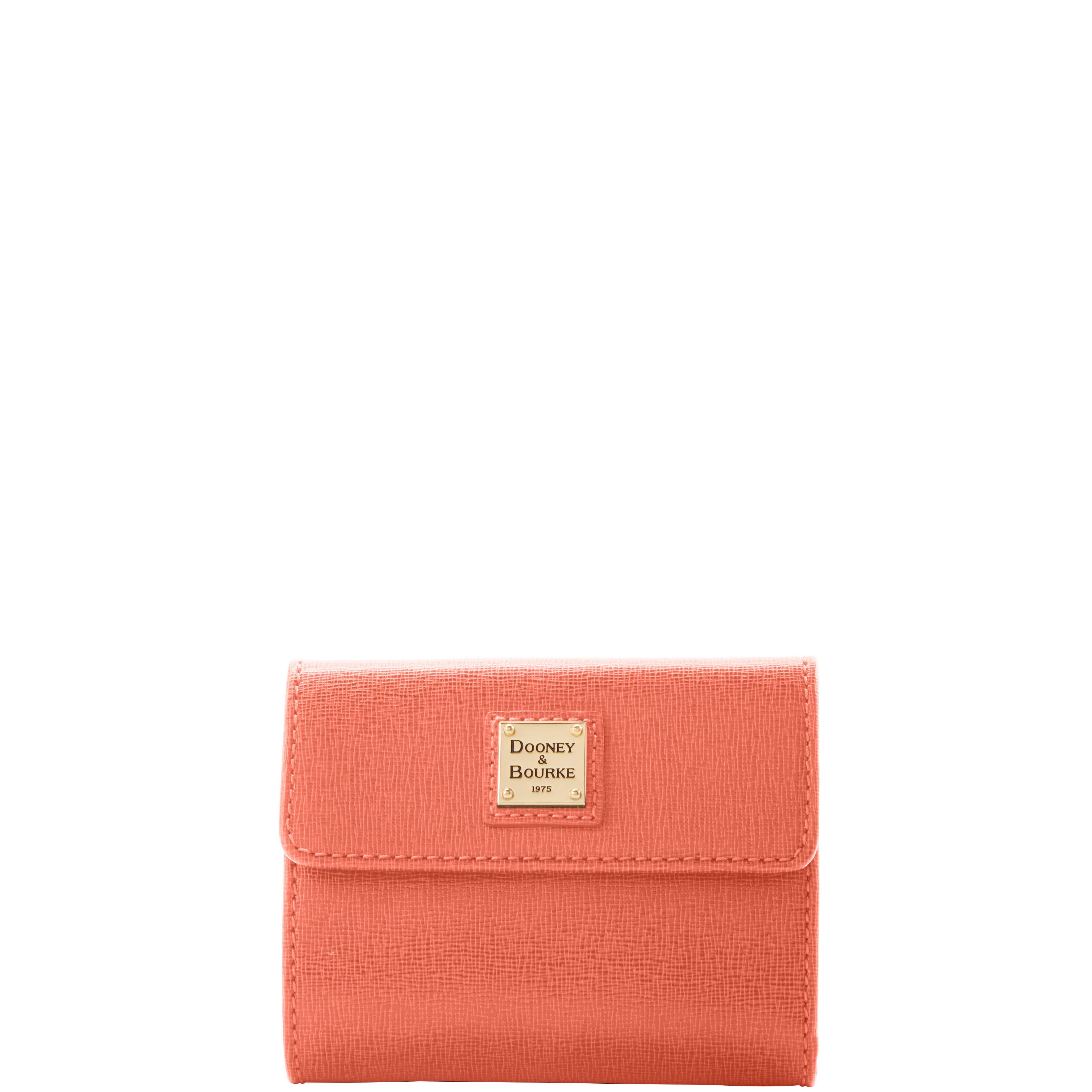 Dooney & Bourke Womens Saffiano Small Flap Credit Card Leather Wallet in Coral Product Image