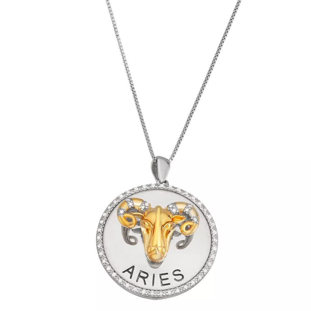 Jewelexcess 1/6 Carat T.W. Diamond Two-Tone Sterling Silver Zodiac Pendant Necklace, Womens Aquarius Product Image