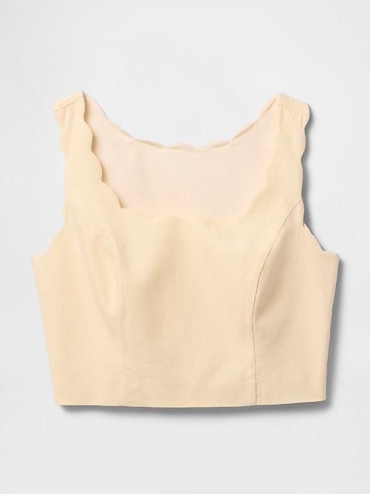 Linen-Blend Scalloped Cropped Top Product Image