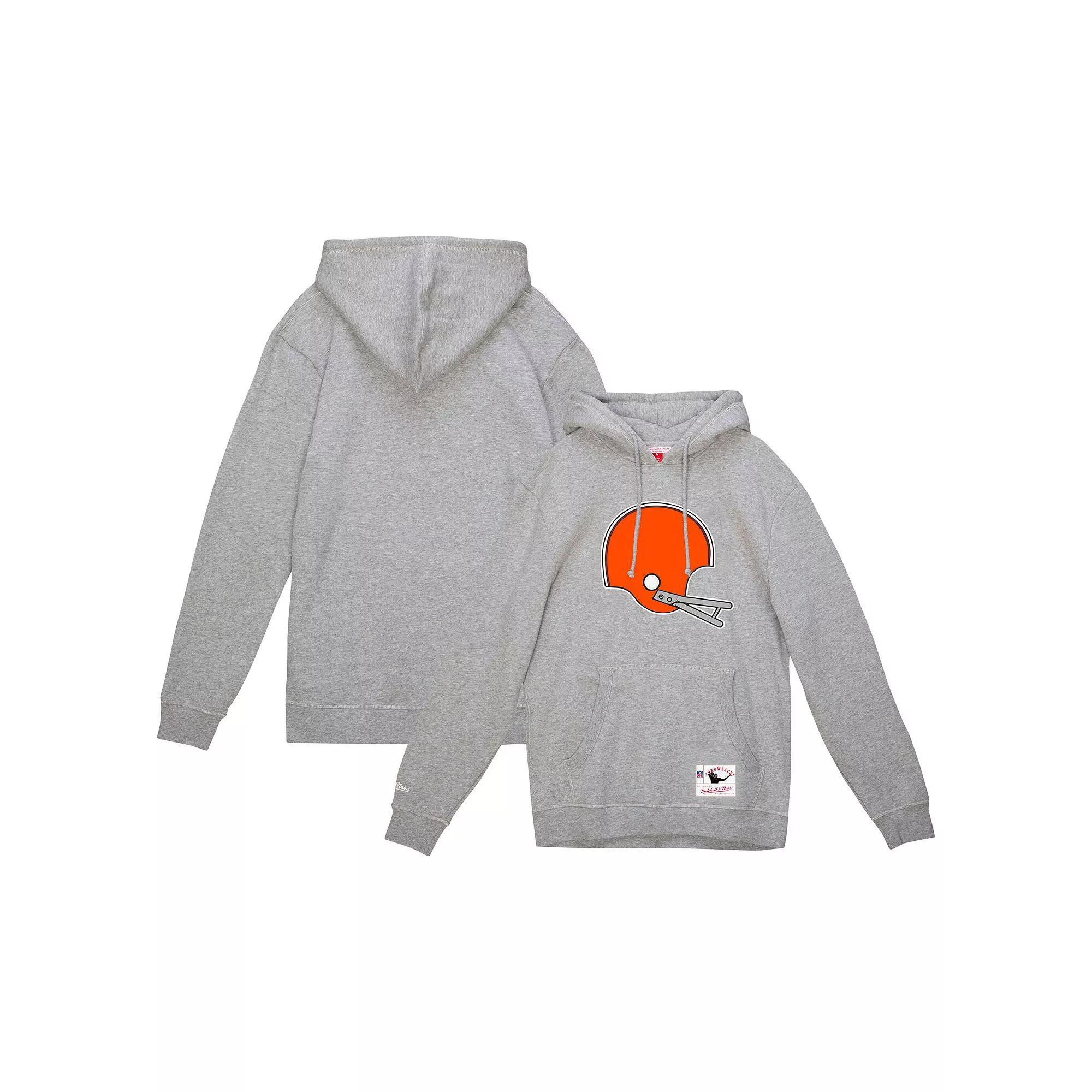Men's Mitchell & Ness Heather Gray Cleveland Browns Helmet Logo Vintage Pullover Hoodie, Size: Medium, Grey Product Image