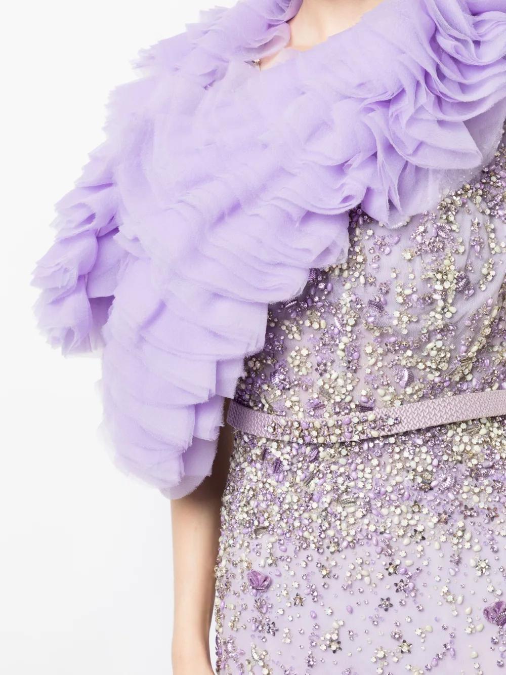 beaded tulle long dress Product Image