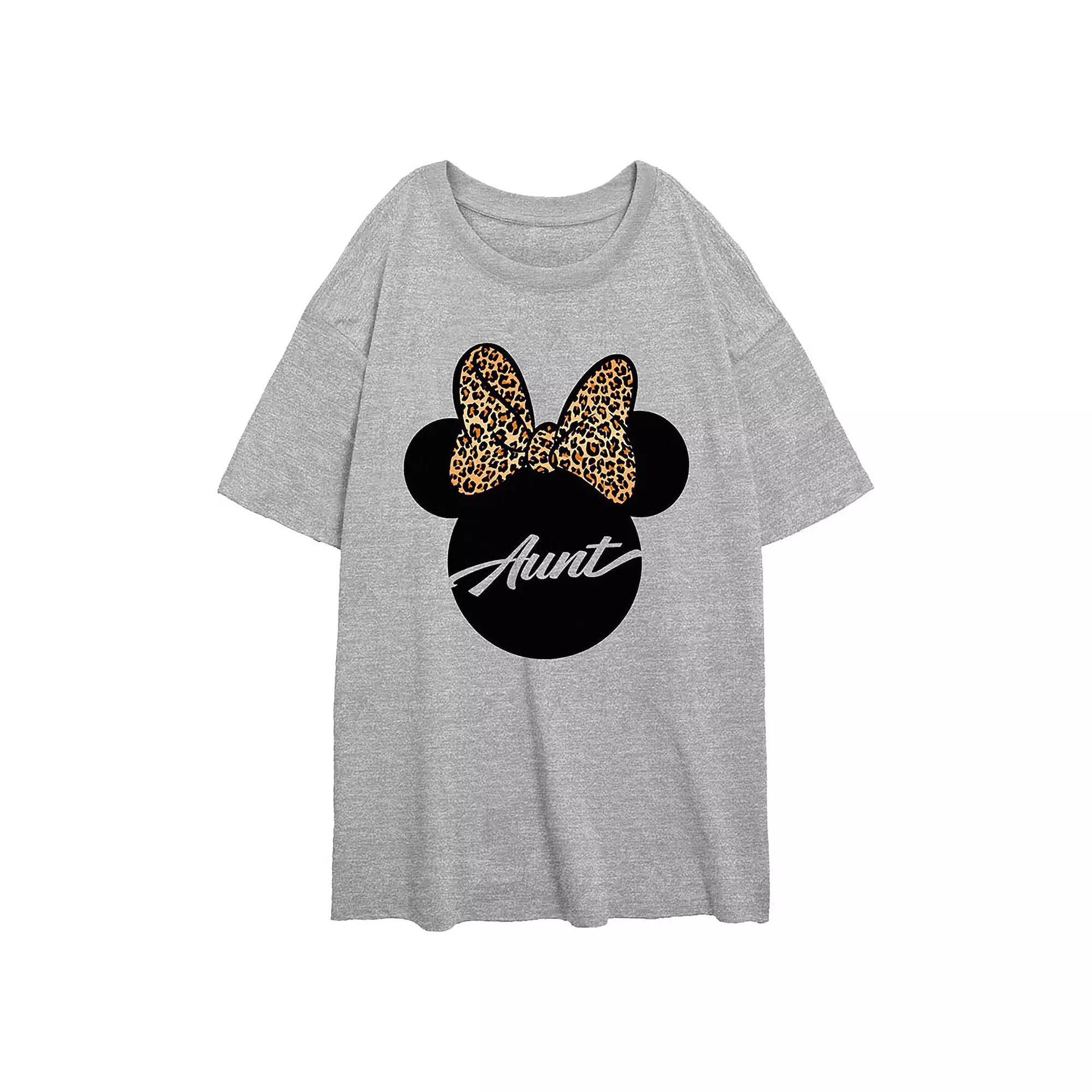 Disney's Minnie Mouse Leopard Print Bow Aunt Women's Oversized Graphic Tee, Size: Medium, Athletic Grey Product Image
