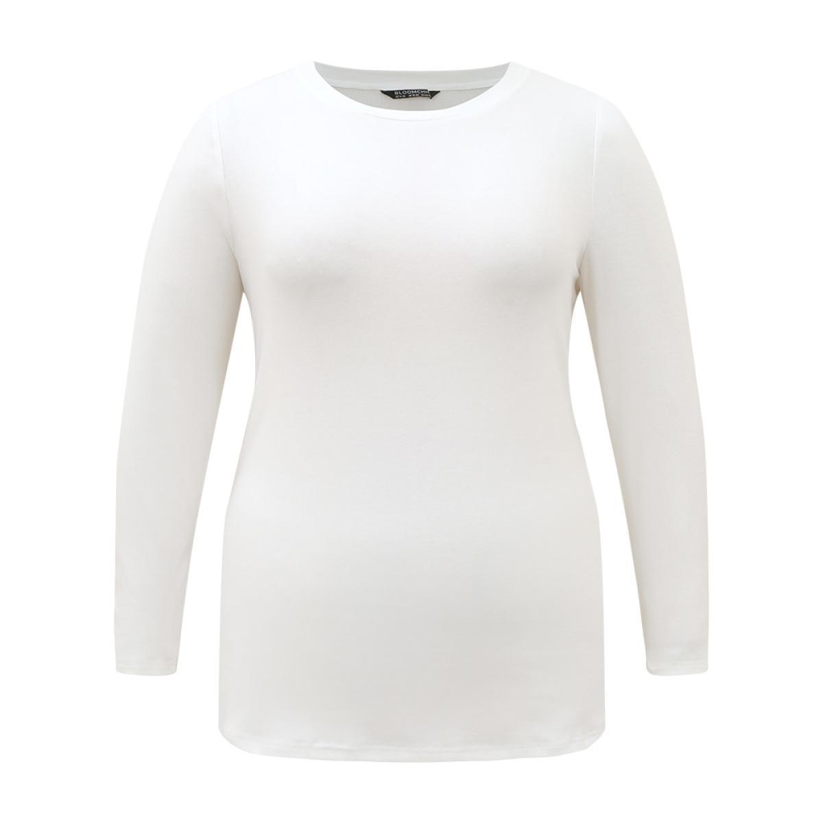 Plus Size Cotton Solid Round Neck T-shirt White Women Elegant Plain Plain Round Neck Dailywear T-shirts BloomChic 30/6X Product Image