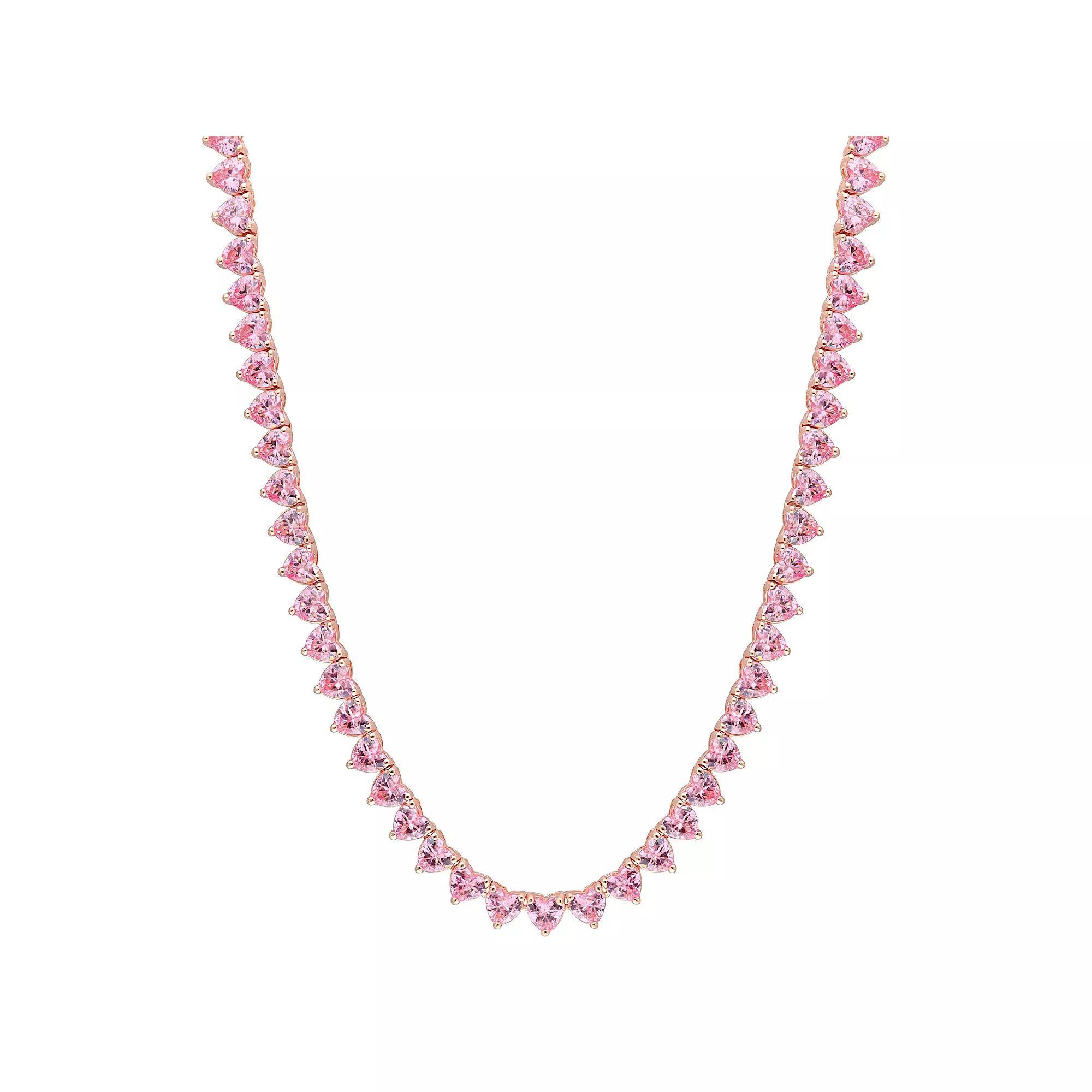 Stella Grace 18k Rose Gold Over Silver Heart-Shape Lab-Created Pink Sapphire Tennis Necklace, Women's, Size: 18", Pink Tone Product Image