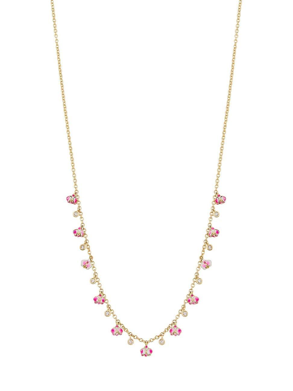 Womens Kidea 18K Yellow Gold, 0.15 TCW Diamond & Enamel Orchid Necklace Product Image